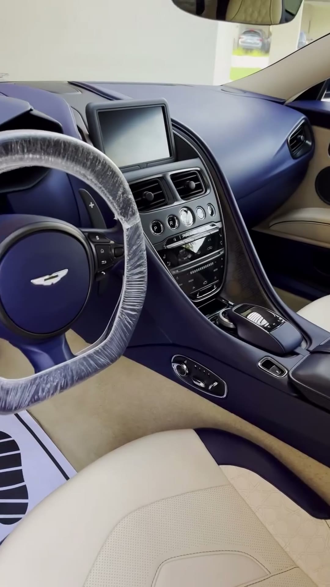 Aston Martin DB interior mid-detail with steering wheel protection